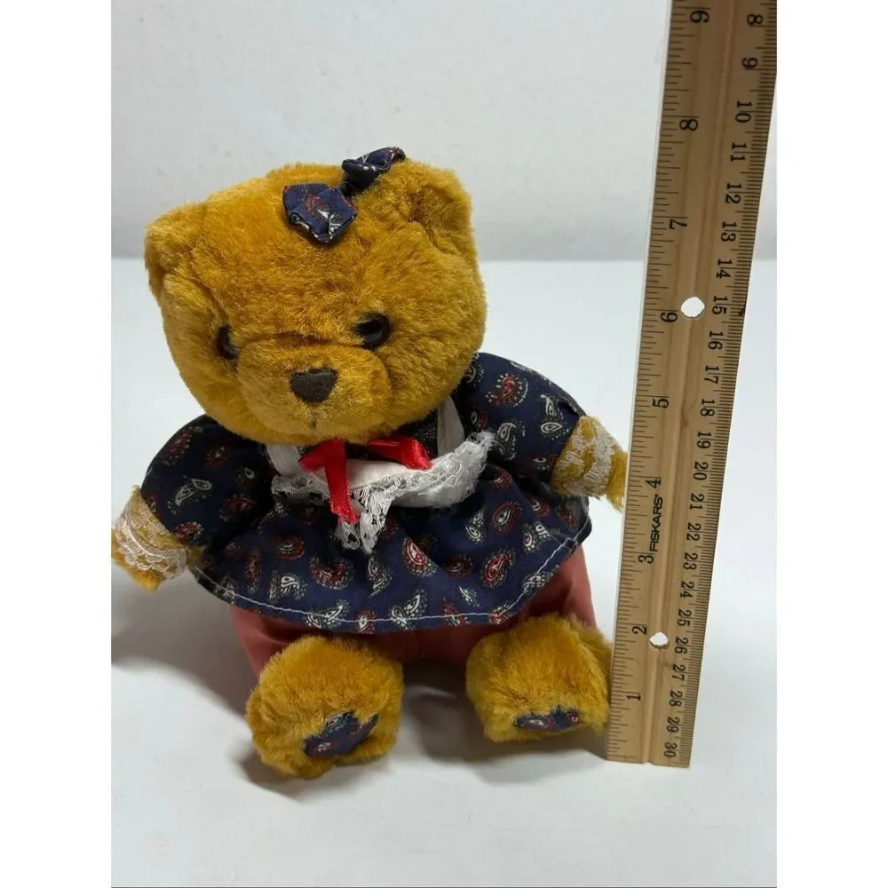 Vtg Braun Original Teddy Bear Mohair Wool Growler Germany Girl Bavarian Dress